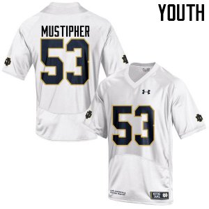 Notre Dame Fighting Irish Youth Sam Mustipher #53 White Under Armour Authentic Stitched College NCAA Football Jersey DSV8799EA